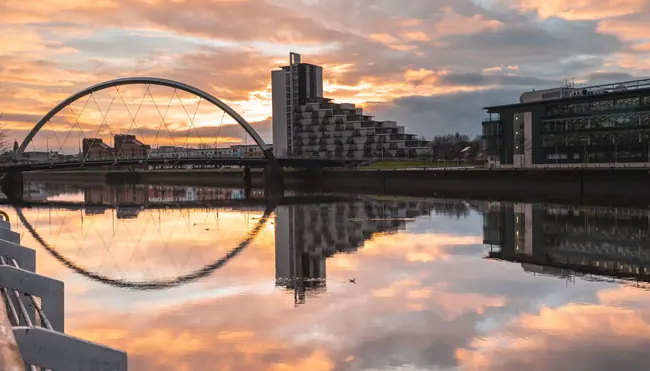 Clyde Arch reflected in the River Clyde, Glasgow – IPTV Glasgow with British IPTV Smarters Pro